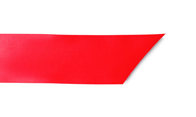 One red ribbon bookmark isolated on white, top view