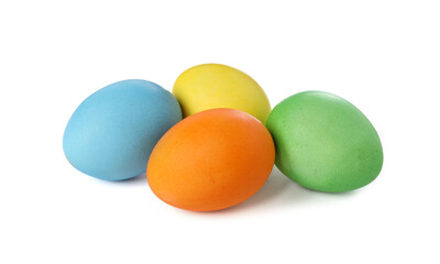 Many decorated Easter eggs isolated on white
