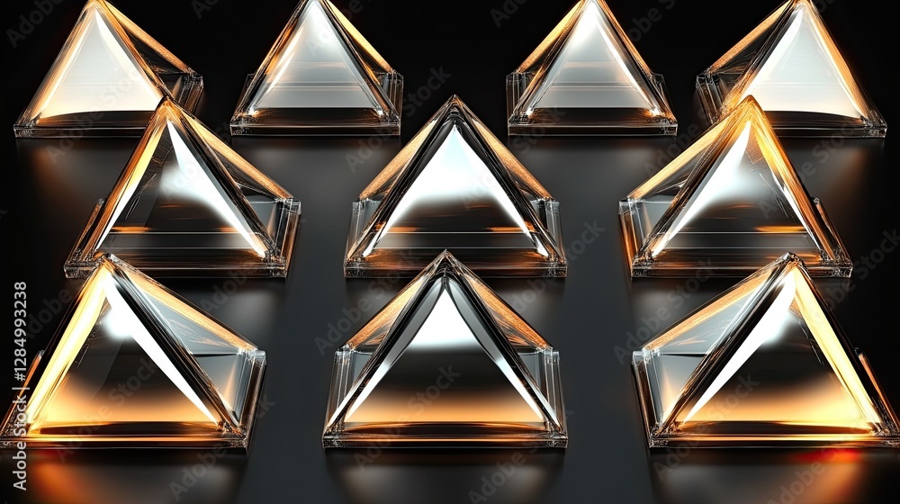 Poster high-tech glowing 3d triangles arranged in a pattern, symbolizing innovation, digital technology, an