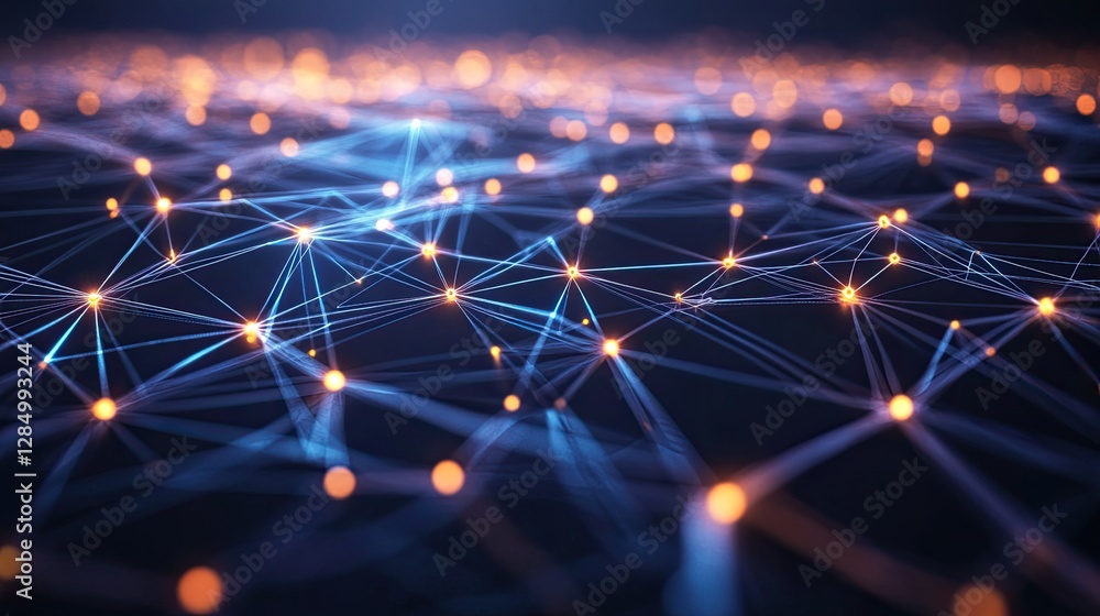 Poster high-tech minimalistic digital network with interconnected glowing lines.