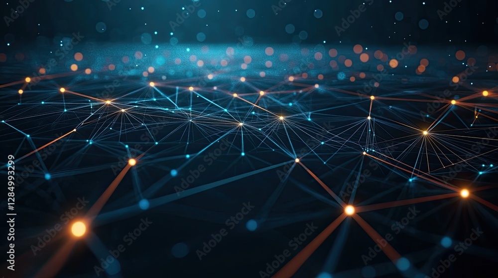 Poster high-tech minimalistic digital network with interconnected glowing lines.