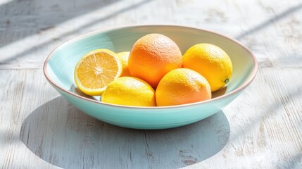 Sunlit Citrus Still Life: A Bowl of Lemons and Oranges