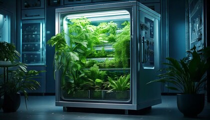 Futuristic Indoor Greenhouse Refrigerator – High-Quality Botanical Growth Concept