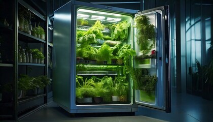 Futuristic Indoor Greenhouse Refrigerator – High-Quality Botanical Growth Concept