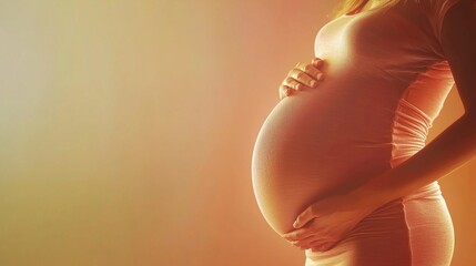Expectant Mother Gently Cradling Her Baby Bump in Soft Light