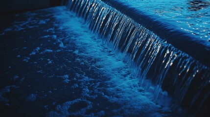 Tranquil Waterfall with Gentle Flow and Soft Ripples in Blue Light
