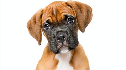 Obraz premium Adorable Boxer Puppy with Big Eyes on a White Background
