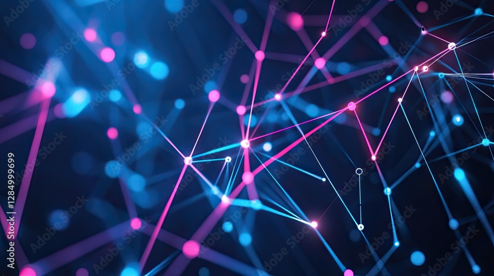 Aufkleber neon-lit digital connections floating in dark space, forming a web of interaction and technology