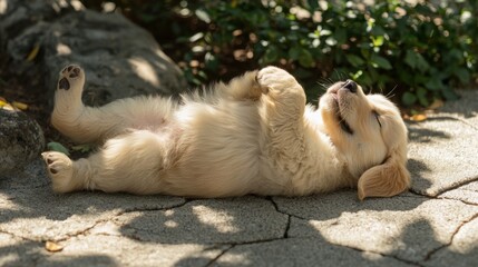 Cute Golden Retriever Puppy Relaxing in the Sun on a Warm Day