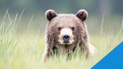 Fototapeta premium Grizzly bear in grass, wildlife, nature, forest, calm, portrait, conservation, possible use