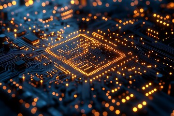 Obraz premium Illuminated electronic circuit board showing digital technology and components