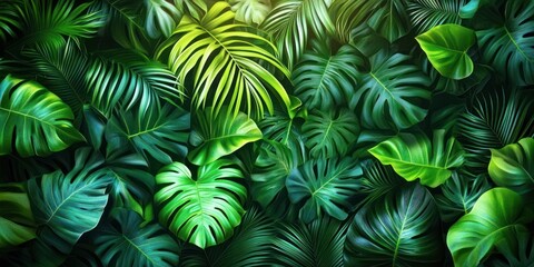 Lush Green Tropical Leaves Background Photography