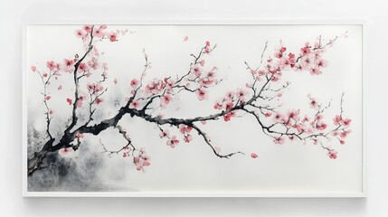 A delicate painting of cherry blossoms on a branch, symbolizing beauty and renewal.