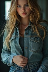 Slim Woman Holding Oversized Denim Jeans for Weight Loss and Dieting