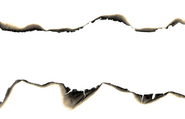 Burned Torn Paper with Scorched Edges and Black Center on a White Background