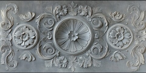 elegant gray patterned surface with intricate floral and geometric designs in baroque style