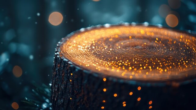 Glowing Tree Stump, Winter Forest, Magic