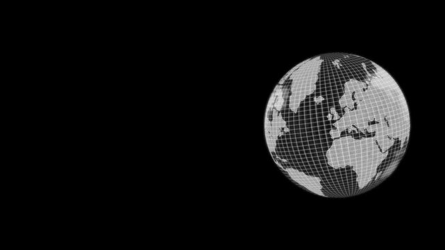 Animated planet earth with futuristic digital globe world maps, digital hologram worldwide animation perfect for motion graphics, tech, space, digital earth maps, and cyberspace