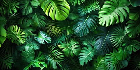 Lush Green Leaves Tropical Foliage Background Close-up Photography of Nature and Botany
