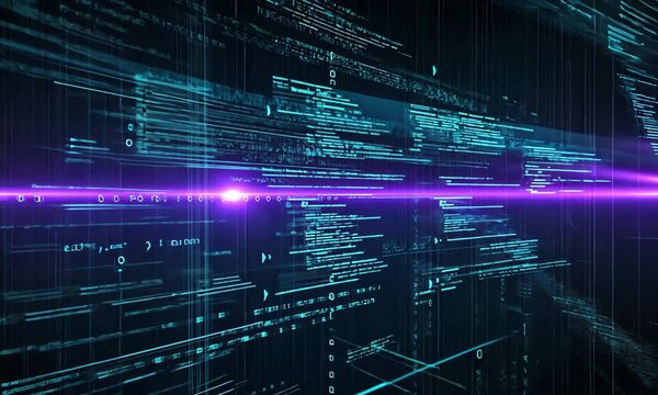 Abstract Data Flowing Across Digital Network with Lens Flare Effect