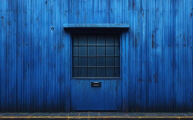 Calming Blue Corrugated Wall with Black Grid Under Soft Lighting