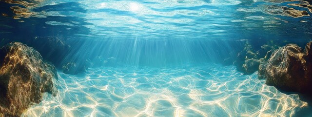 Shimmering Sunlight and Tranquil Water Surface with Abstract Waves and Reflections