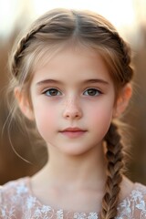 Portrait of Young Girl with Braided Hair in Soft Lighting