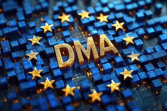 Digital Market Regulation in Europe: The Concept of DMA with Stars on Blue Background