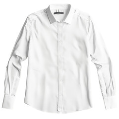 White Button Up Shirt with Cuffed Sleeves Isolated on Transparent Background