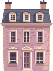 Charming pastel house with a slate roof cartoon isolated on transparent background. Vector illustration.