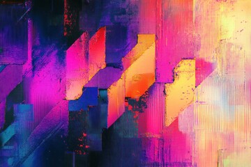 Obraz premium Abstract Glitch Art Background with Pixelated Texture in Pink Blue Purple Digital Motion Retro Futurism Cyberpunk Aesthetic