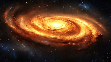 Fototapeta premium Bright orange galaxy surrounded by stars and celestial elements
