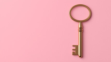 A stylish golden key set against a soft pink background, symbolizing access and opportunity. Perfect for themes of personal growth, unlocking potential, or home security.