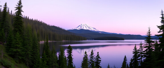 Majestic Mount Jefferson Reflected in Calm Lake at Twilight Peaceful Serene Nature Scenery