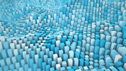 Obraz premium Abstract 3D Blue and White Geometric Background with Futuristic Cityscape Design - Ideal for Technology, Science, and Innovation Themes