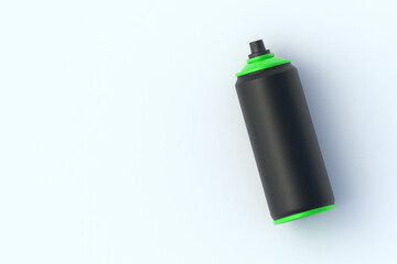 One can of spray paint on light gray background. Blank aerosol tin. Top view. Copy space. 3d render
