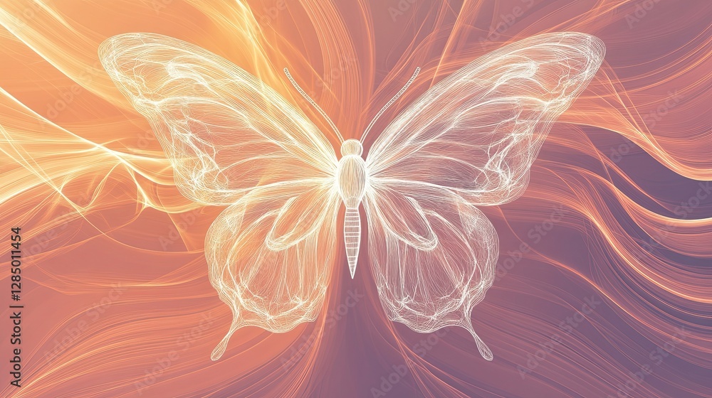 Poster simple abstract line art of a butterfly, symbolizing transformation.