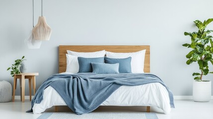 Bright and airy bedroom with an accessible bed, featuring a sturdy frame and soft bedding.