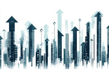 Obraz premium Abstract Illustration of Skyscrapers and Arrows Representing Growth and Progress