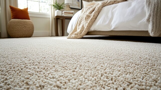 Contemporary bedroom setup featuring an anti-slip rug pad securing a soft area carpet.