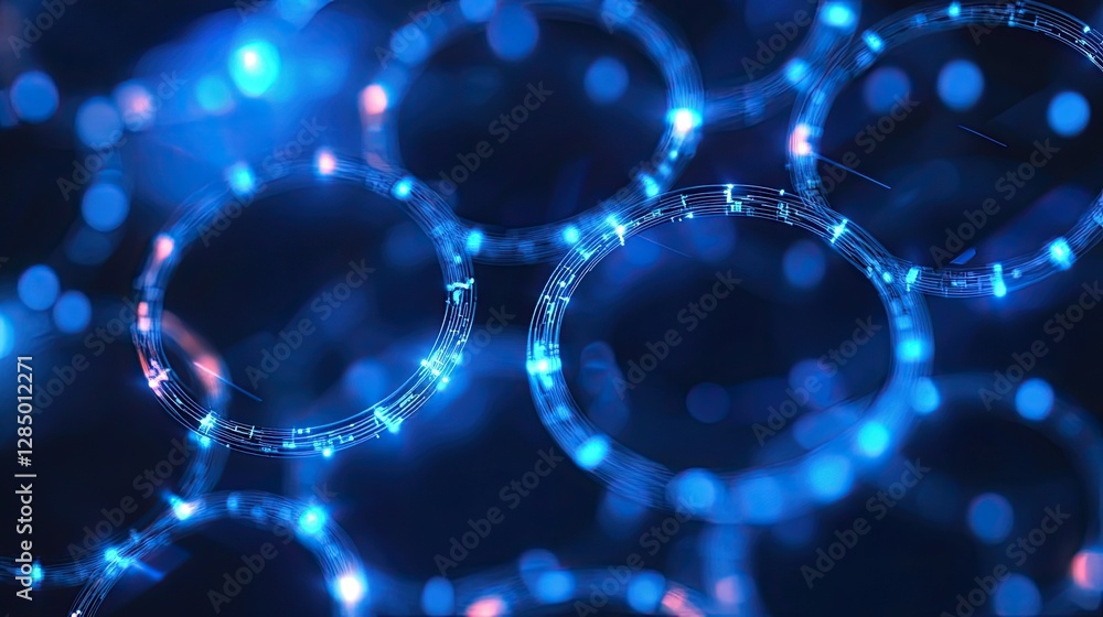 Poster simple abstract pattern of interlocking circles with glowing edges, symbolizing digital harmony