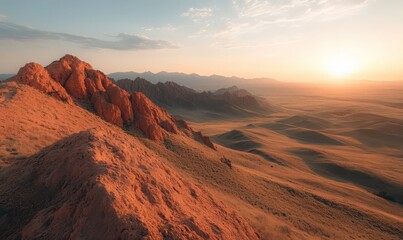 Fototapeta premium Red Rock Desert Sunset Aerial View