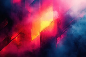 Futuristic Abstract Glitch Patterns in Blue Mint and Pink Colors with Neon Lighting and Distortion Effects