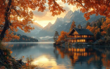 Fototapeta premium Scenic Autumn Landscape at Braies Lake with Majestic Mountains and Reflections