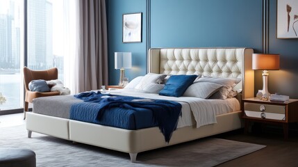 Functional and modern bedroom featuring a soft yet supportive bed, ideal for elderly comfort.