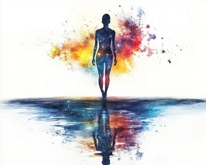 Watercolor painting, playing with colors on a white background There is a reflection below. digital, art, surreal, conceptual, painting, watercolor, colors, abstract, fantasy, dreamlike, creative, ill