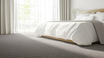 Fototapeta premium Minimalist bedroom with a slip-resistant carpet, ensuring a safer environment for elderly mobility.