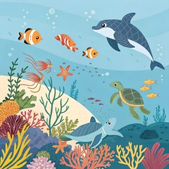 Naklejka premium seamless pattern with fishes