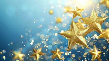 Golden, Stars, Blue, Sparkling, Background, Elegant, Festive, Abstract, Glittering, Lights, Glow, Celebration, Holiday, Decorative, Design, Shiny, Bokeh, Luxury, Glamour, Magical, Party, Beautiful, Br