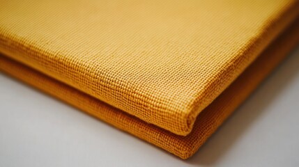 Golden Fabric Texture: Close-up view of a folded mustard yellow textile showcasing its intricate woven structure and soft, luxurious feel.